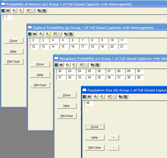 An image of a stack of Microft windows from Program MARK.