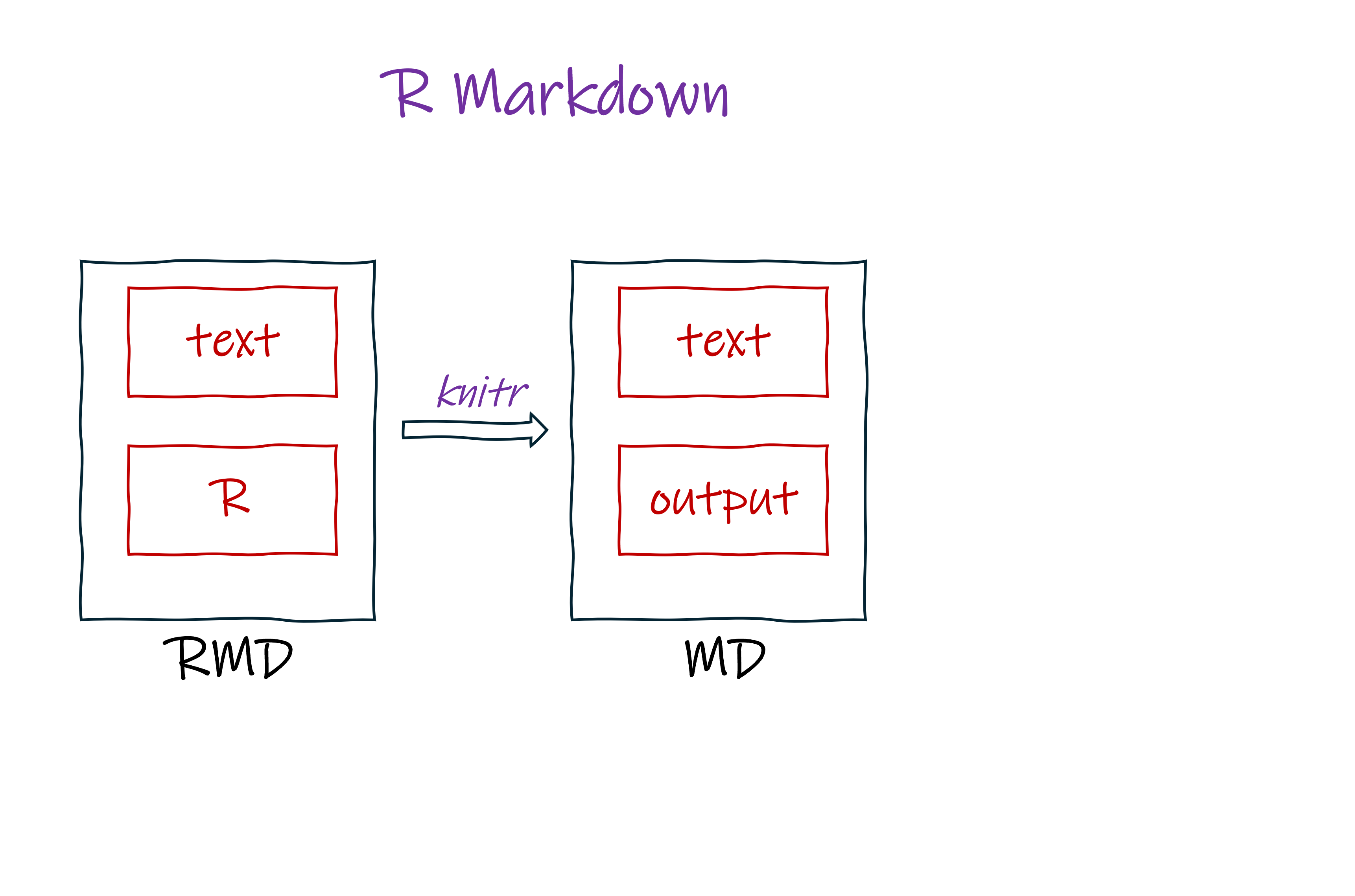 A diagram showing the process of rendering a document using R Markdown.