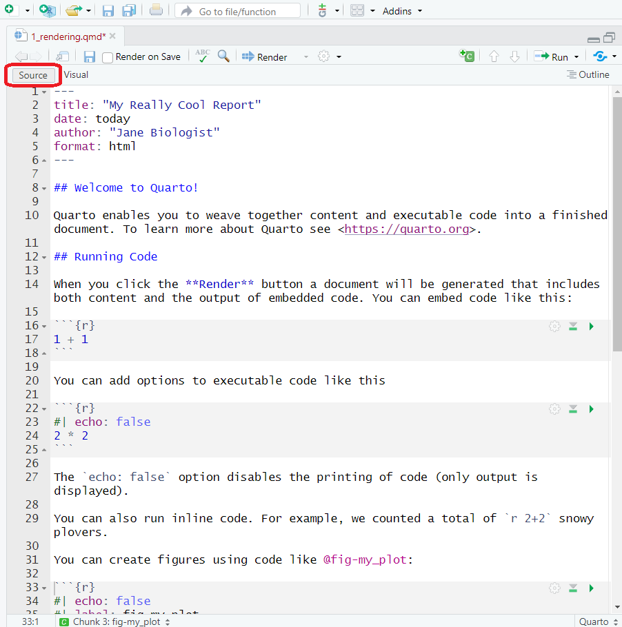 A screenshot of a Quarto document in RStudio viewed as Source.